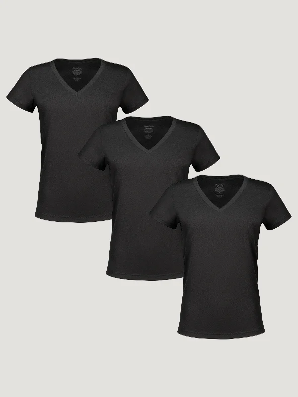 Women's Blouse for ChurchWomen's All Black V-Neck 3-Pack