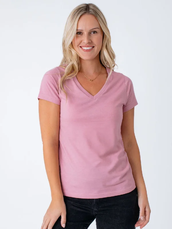 Women's Blouse with Long LengthWomen's Chalk Pink V-Neck FINAL SALE