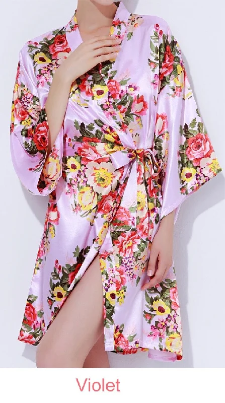 women's pajamas for everyday loungingSatin Floral Blossom Robe Violet