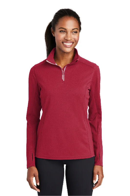 Women's Hooded Sweatshirts with Corduroy LiningSport-Tek Womens Sport-Wick Moisture Wicking 1/4 Zip Sweatshirt - Deep Red