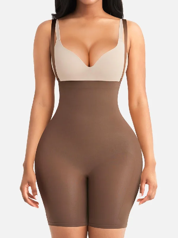 full-body suit with built-in bra for supportFeelingirl Seamless Open-Bust Women Tummy Control Bodysuit