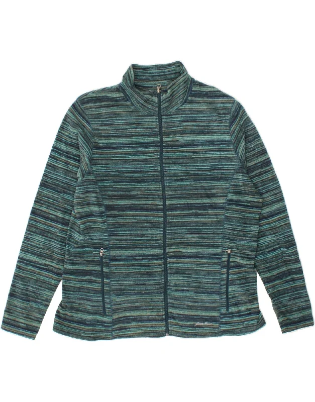 Women's Coats with Fur TrimmedEDDIE BAUER Womens Fleece Jacket UK 18 XL Blue Striped Polyamide