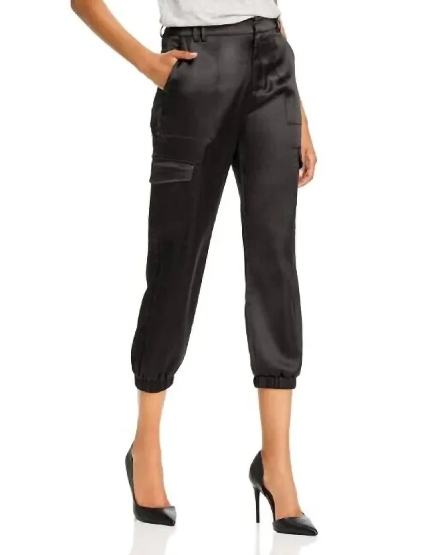 Women's Jodhpurs with Mandarin CollarSatin Jogger Pants In Black