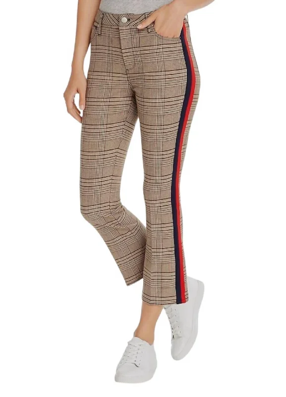 Women's Jodhpurs with Straight LegPlaid Side Stripe Ponte Stretch High Rise Pant In Multicolor