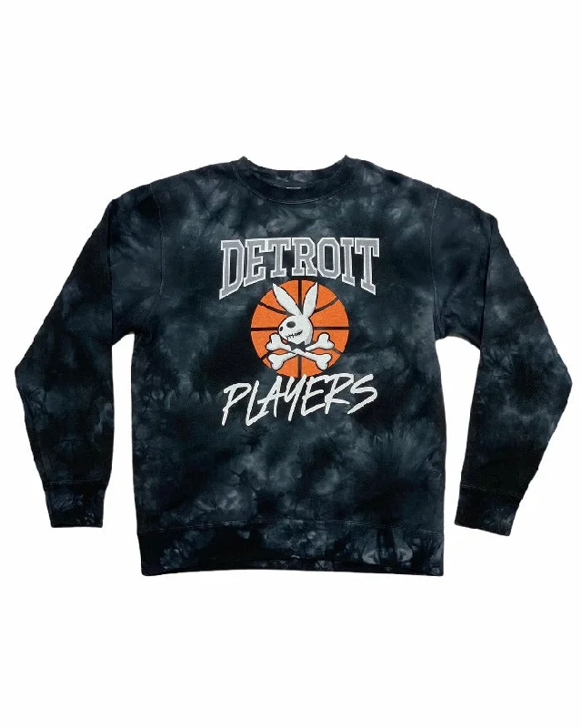 Women's Hooded Sweatshirts with Zipper ClosureInk Detroit Players Tie Dye Crewneck Sweatshirt - Black