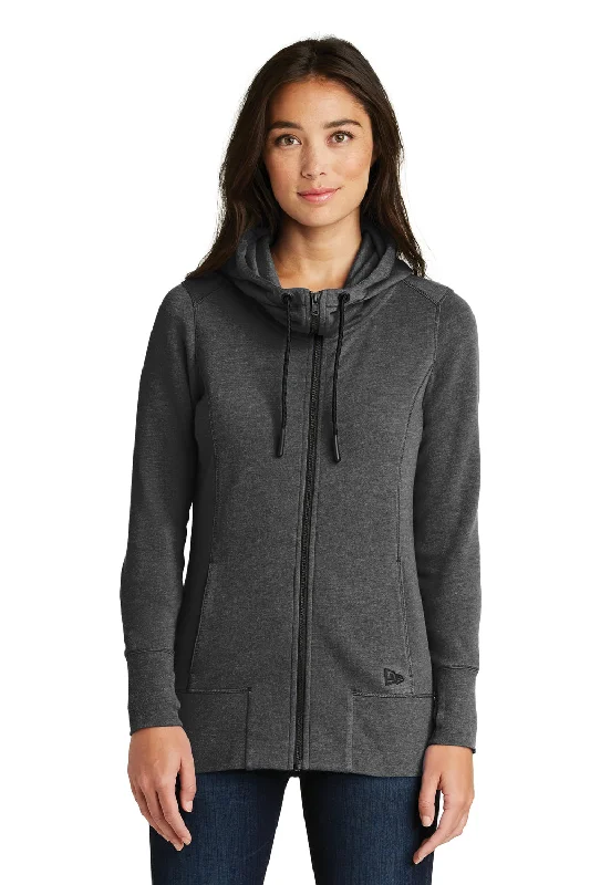 Women's Hooded Sweatshirts with Jacquard LiningNew Era Womens Fleece Full Zip Hooded Sweatshirt Hoodie w/ Pockets - Heather Black