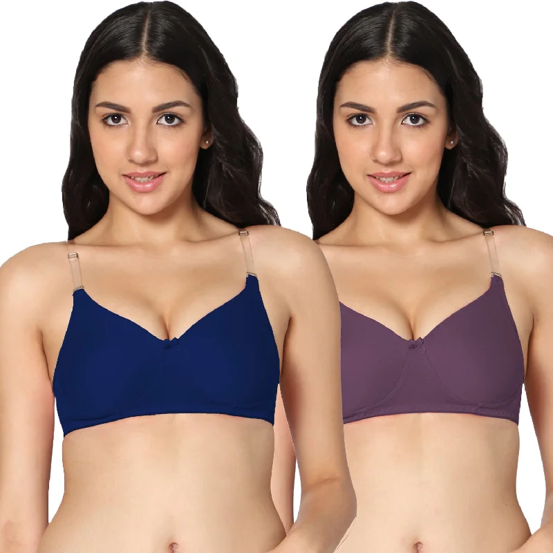 mastectomy bra with pocketsT-shirt Medium Coverage Royal Blue and Wine Color Padded Bra (Pack of 2)