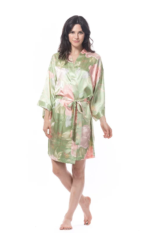 women's pajamas for those who love to dreamSatin Peony Robe Green