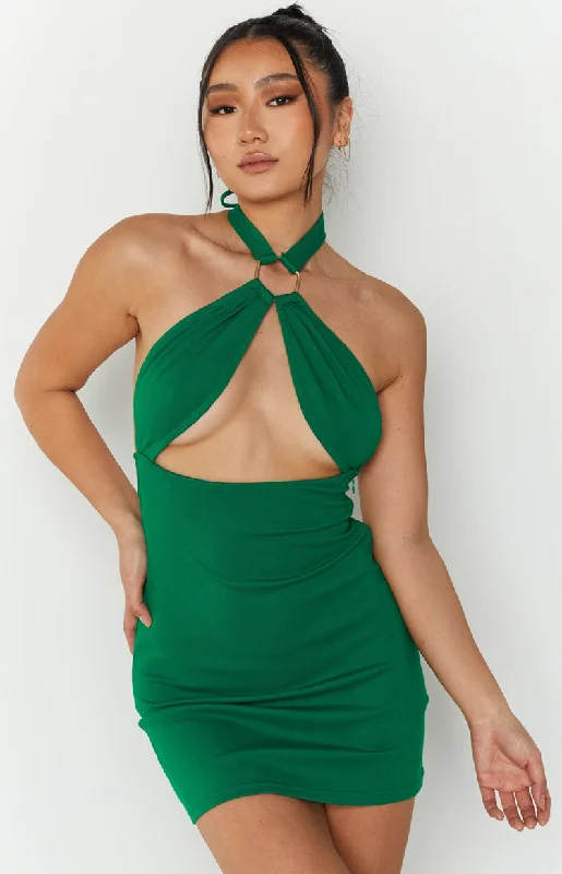 Women's Fit and Flare DressesArmelle Green Halter Neck Mini Dress