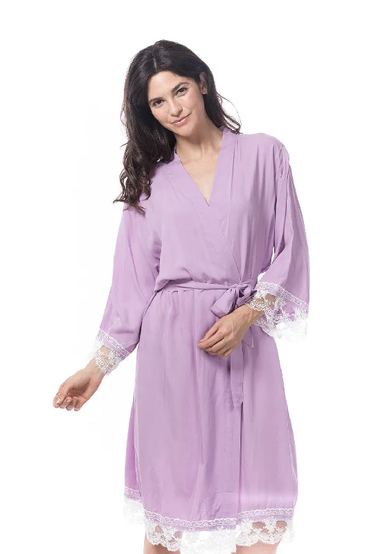 women's pajamas for a night of restCotton Lace Trim Robe lavender