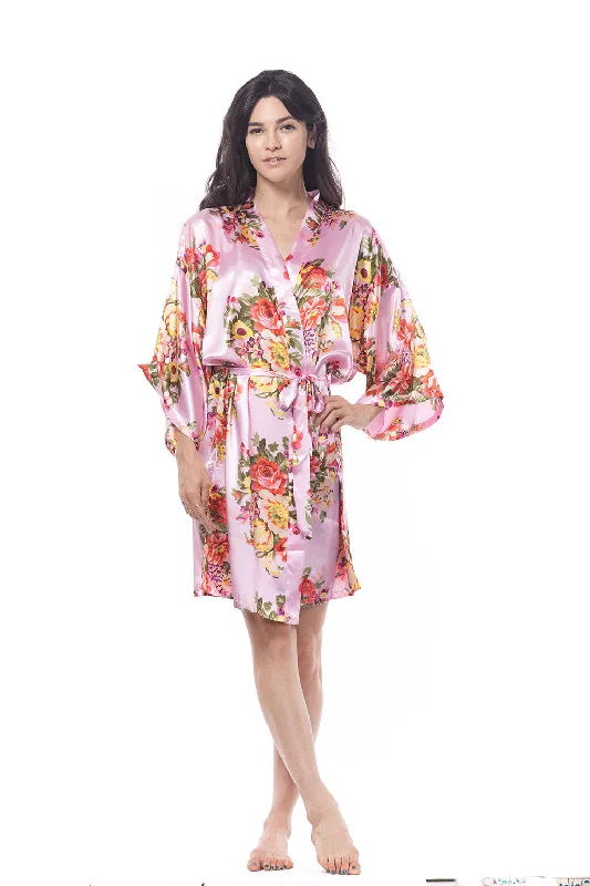 women's pajamas for everyday loungingSatin Floral Blossom Robe Pink