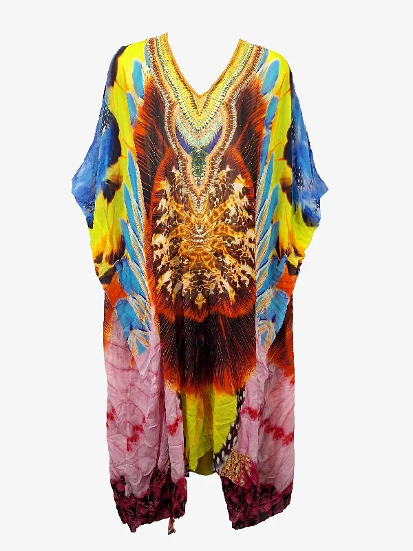 Women's Cap-Sleeve DressesCamilla Embellished Silk Kaftan Maxi Dress Size OSFA