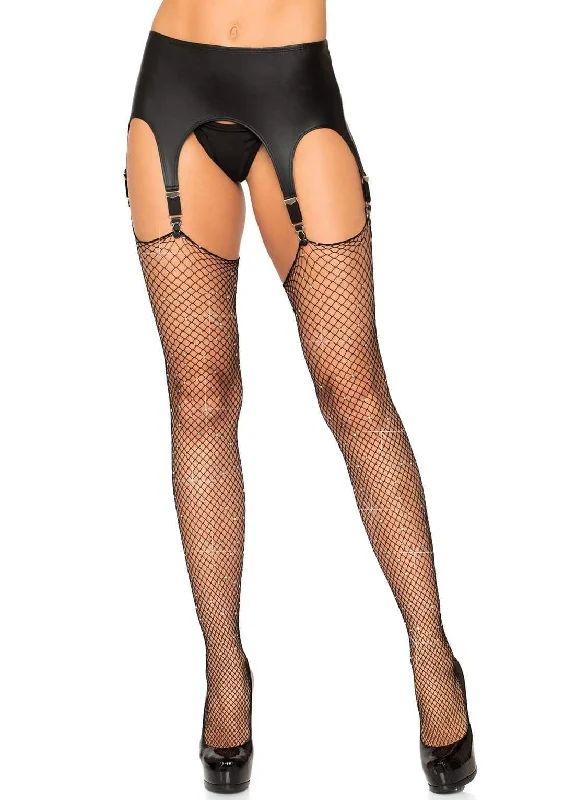 Rhinestone Fishnet Stockings - One Size - Black