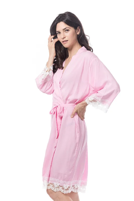 women's pajamas with a stylish cutPink Cotton Lace Trim Robe