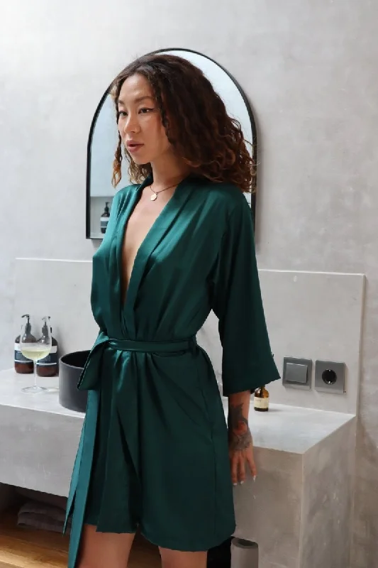 women's striped pajama setsEmerald Green Silk Robe