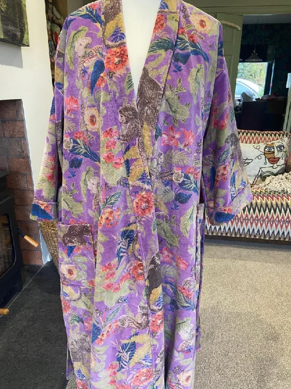 women's pajamas with built-in shortsCAPPUCIN Popular purple velvet with gorgeous floral pattern Dressing Gown