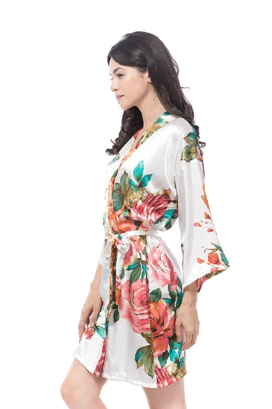 women's pajamas with built-in shortsWatercolor Rose Robe White