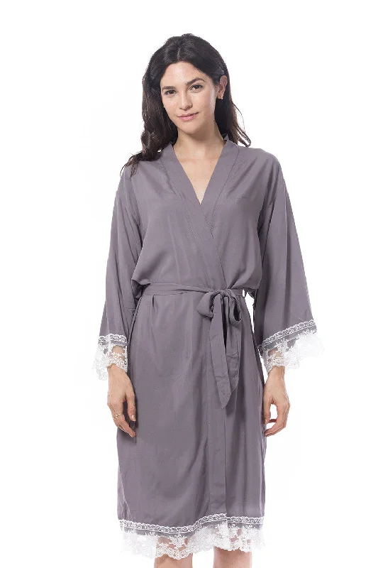 women's pajamas with moisture-wicking fabricCotton Lace Trim Robe Grey