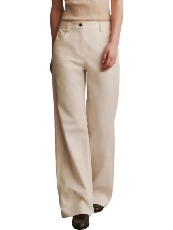 Women's Jodhpurs with Wide CollarPuddle Cotton Linen Wide Leg Pants In Bone