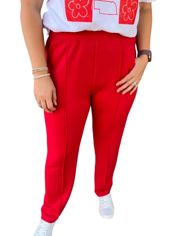 Women's Jodhpurs with U-Shaped NeckScuba Pants In Red