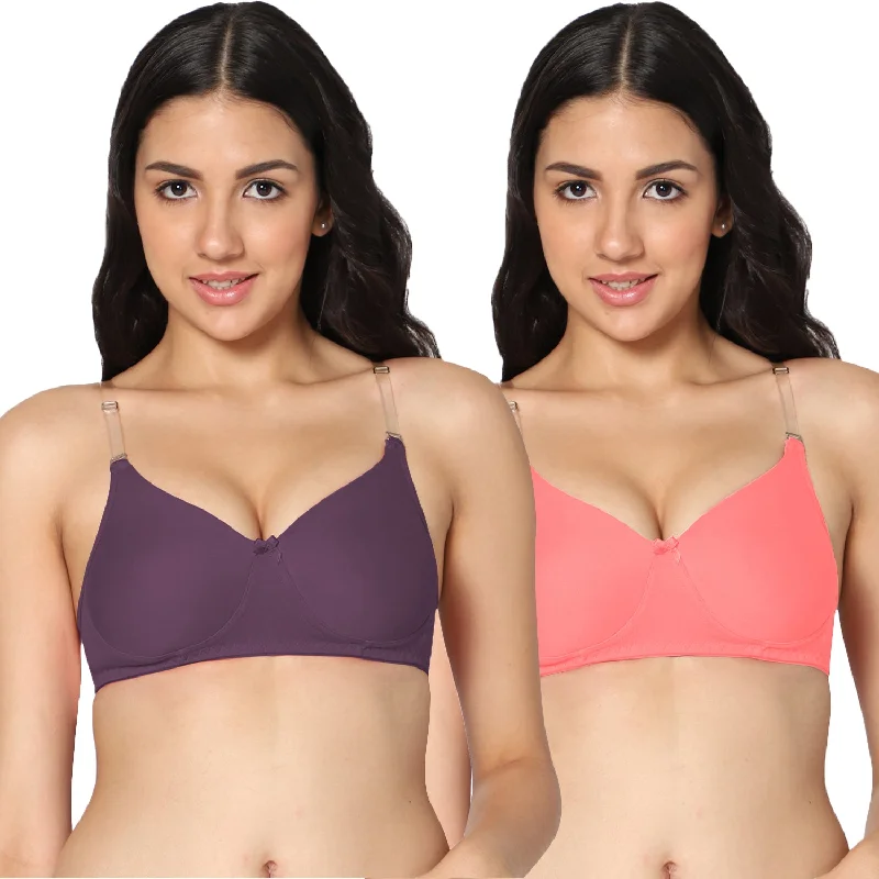 convertible halter-neck braT-shirt Medium Coverage Wine and Pink Color Padded Bra (Pack of 2)