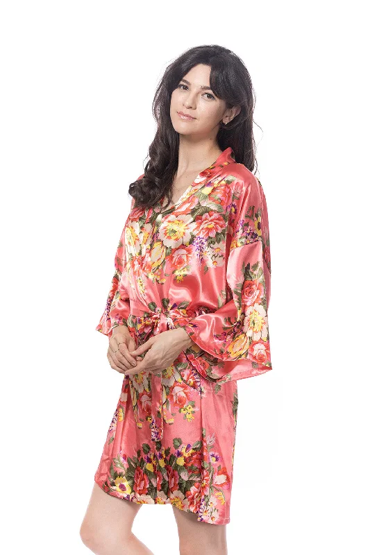 women's pajamas for all-night comfortSatin Floral Blossom Robe Coral