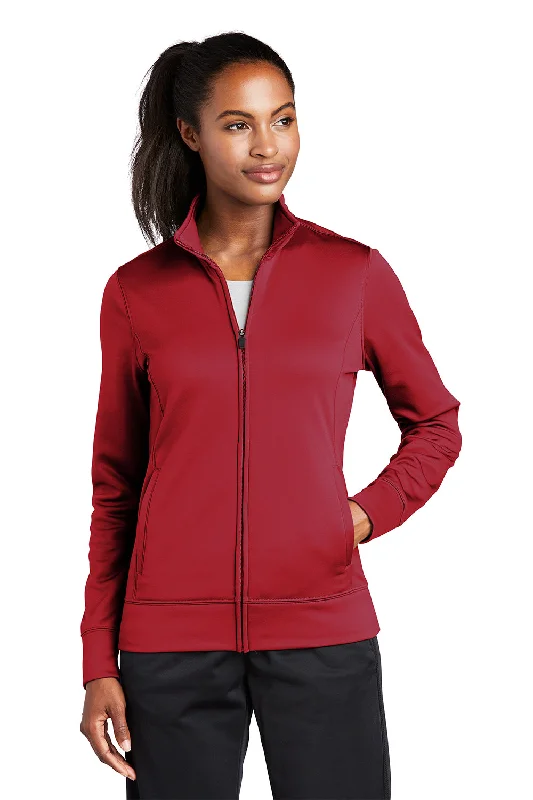 Women's Hooded Sweatshirts with Camouflage LiningSport-Tek Womens Sport-Wick Moisture Wicking Fleece Full Zip Sweatshirt w/ Pockets - Deep Red