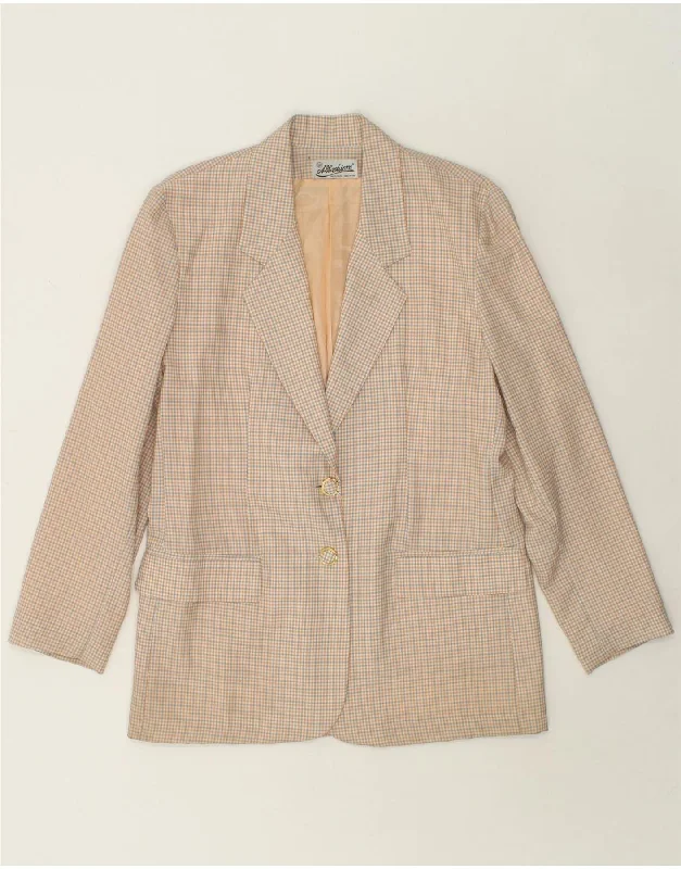 Women's Coats with BeltVINTAGE Womens 2 Button Blazer Jacket UK 14 Medium Beige Check Wool