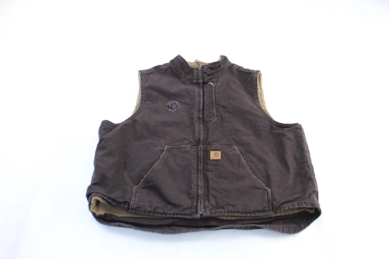 Women's Coats with HoodCarhartt Logo Patch Brown Sherpa Lined Zip Up Vest