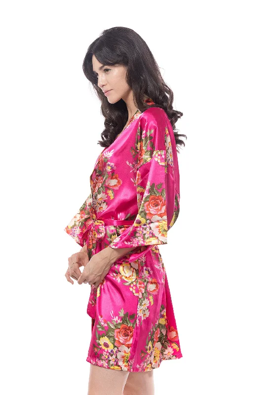 women's pajamas with a relaxed fitSatin Floral Blossom Robe Hot Pink