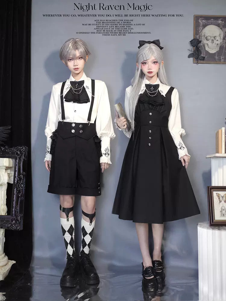 CastleToo~Night Raven Magic~Ouji Lolita Dress Set Prince Suspender Shorts Cape