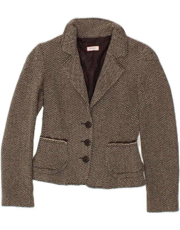 Women's Button-Up CoatsMAX & CO. Womens 3 Button Blazer Jacket UK 6 XS  Brown Herringbone Wool