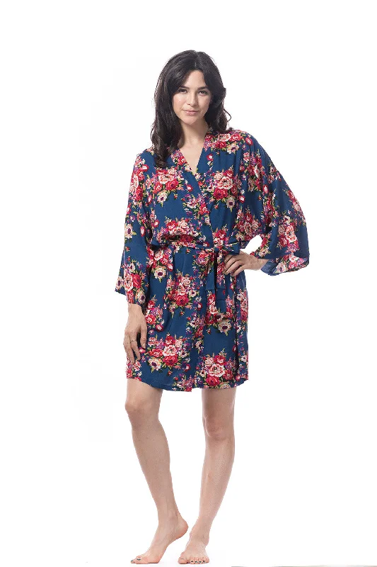 women's pajamas with a perfect blend of style and comfortNavy Cotton Floral Blossom Robe