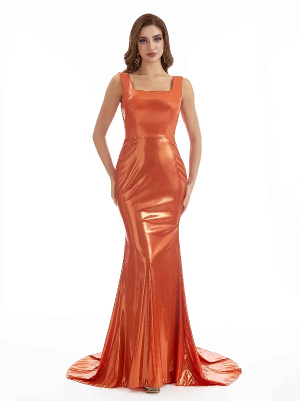 Women's Square-Neck DressesSexy Mermaid Square Neckline Formal Metallic Maxi Dresses Online