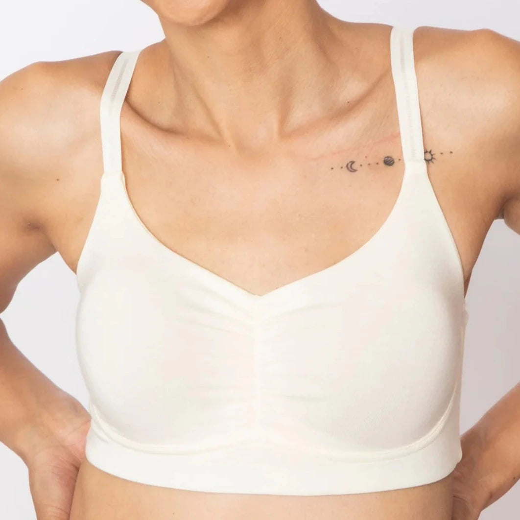 plus-size sports bra with mesh panelsANAONO MONICA FULL COVERAGE BRA IVORY