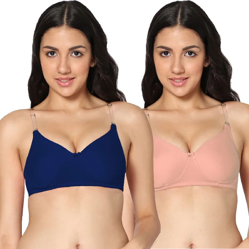 plus-size sticky bra for dressesT-shirt Medium Coverage Peach and Royal Blue Color Padded Bra (Pack of 2)