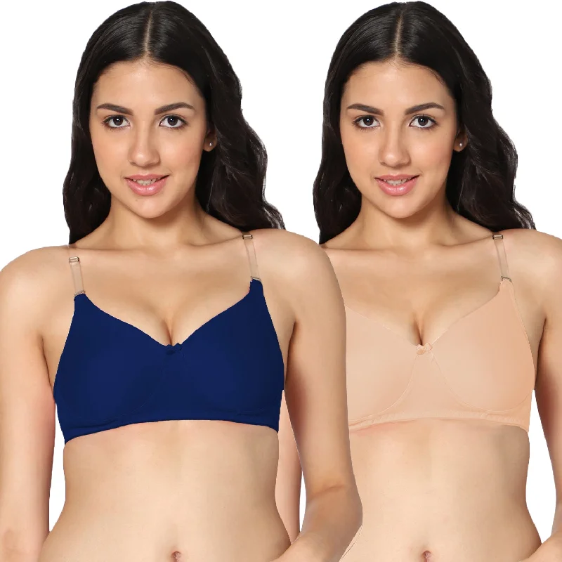 mastectomy bra with pocketsT-shirt Medium Coverage Royal blue and Skin Color Padded Bra (Pack of 2)