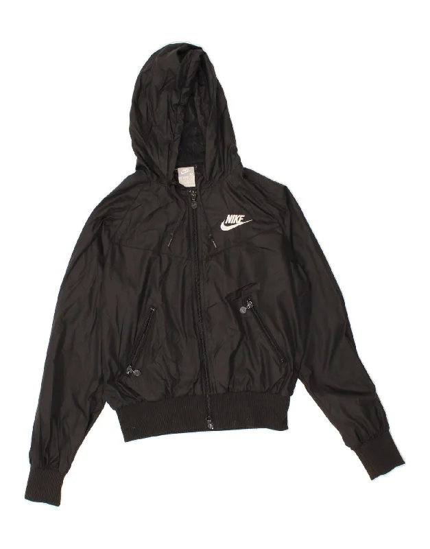 Women's Coats with ButtonsNIKE Womens Hooded Rain Jacket UK 10/12 Medium Black Polyester