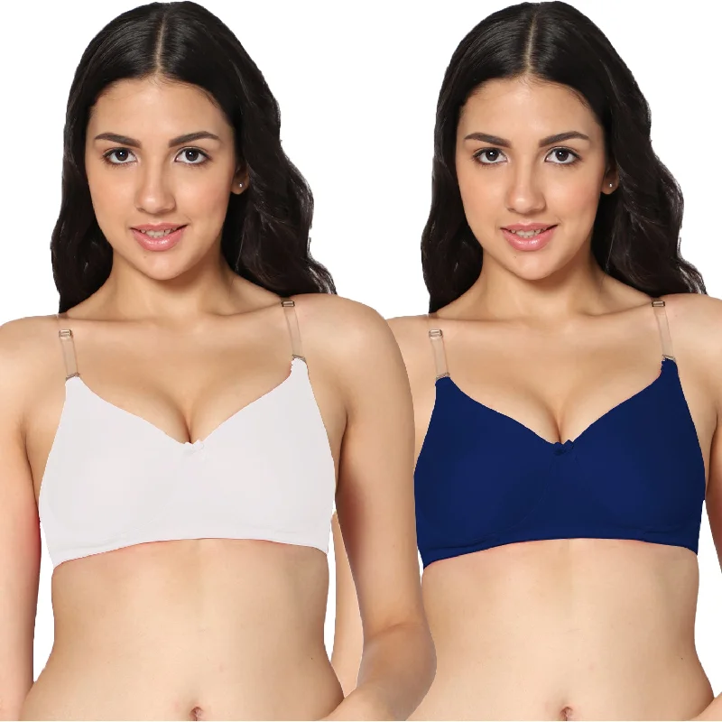 mastectomy bra with foam liningT-shirt Medium Coverage White and Royal Blue Color Padded Bra (Pack of 2)