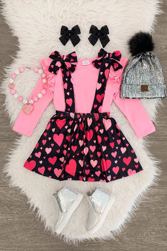 Pink Heart Suspender Skirt Set