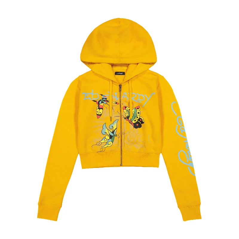 Women's Hooded Sweatshirts with Polka Dot LiningButterflies Cropped Hoodie