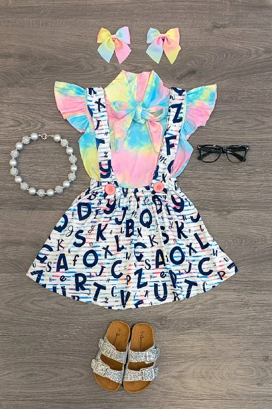 Tie Dye Alphabet Suspender Skirt Set