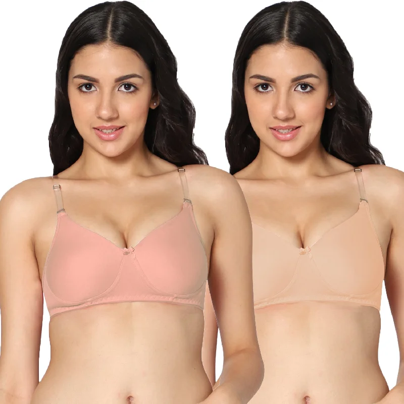 lace front closure braT-shirt Medium Coverage Peach and Skin Color Padded Bra (Pack of 2)