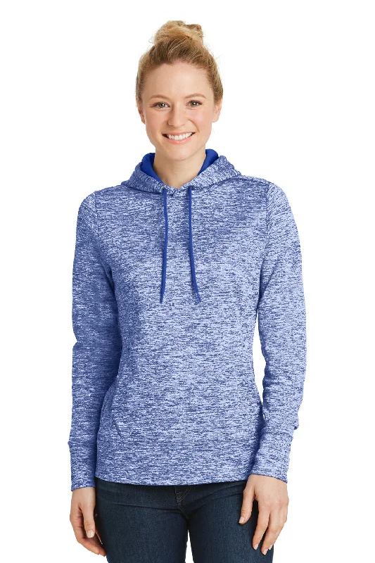 Women's Hooded Sweatshirts with Herringbone LiningSport-Tek Womens Electric Heather Moisture Wicking Fleece Hooded Sweatshirt Hoodie w/ Pouch Pocket - True Royal Blue Electric - Closeout