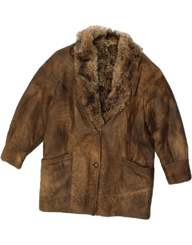 Women's Bomber CoatsVINTAGE Womens Loose Fit Shearling Coat UK 18 XL Brown Shearling