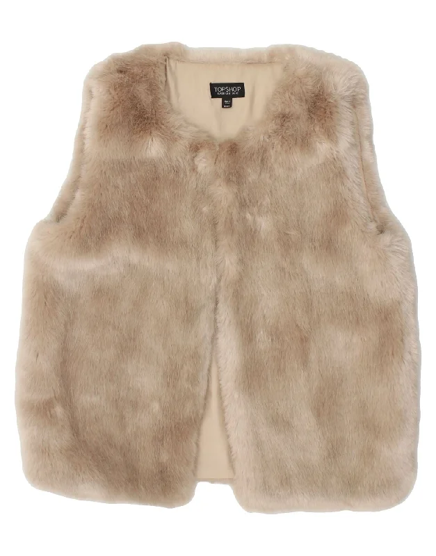 Women's Coats with CollarTOPSHOP Womens Loose Fit Faux Fur Gilet UK 10 Small Beige Modacryl