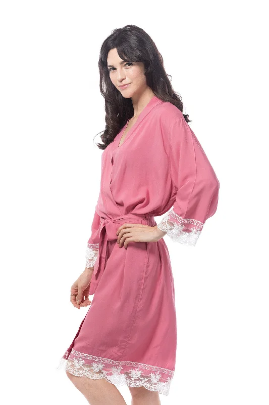 women's pajamas for hot summer nightsCotton Lace Trim Robe Dusky Rose