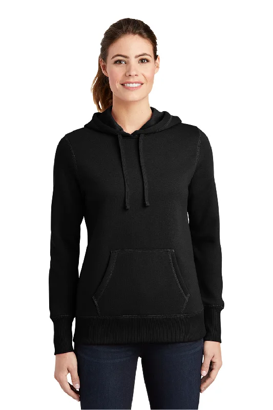 Women's Hooded Sweatshirts with Ombre LiningSport-Tek Womens Shrink Resistant Fleece Hooded Sweatshirt Hoodie w/ Pouch Pocket - Black