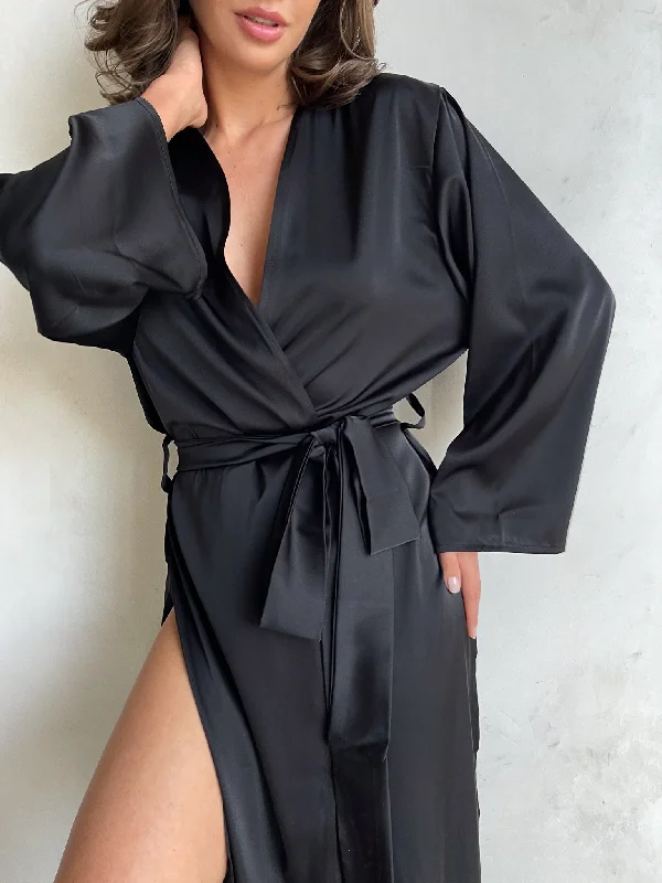 women's pajamas with a blend of comfort, style, and functionalityLong Silk Robe with Side Cuts