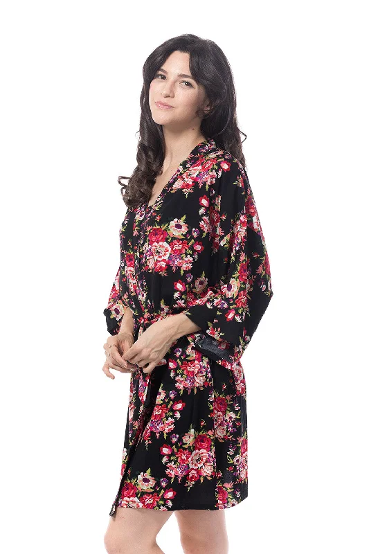 women's pajamas with cozy footiesCotton Floral Blossom Robe Black